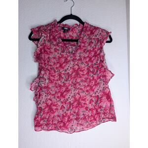 Paige Genie 100% Silk Pink Floral Ruffle Sleeve Blouse XS